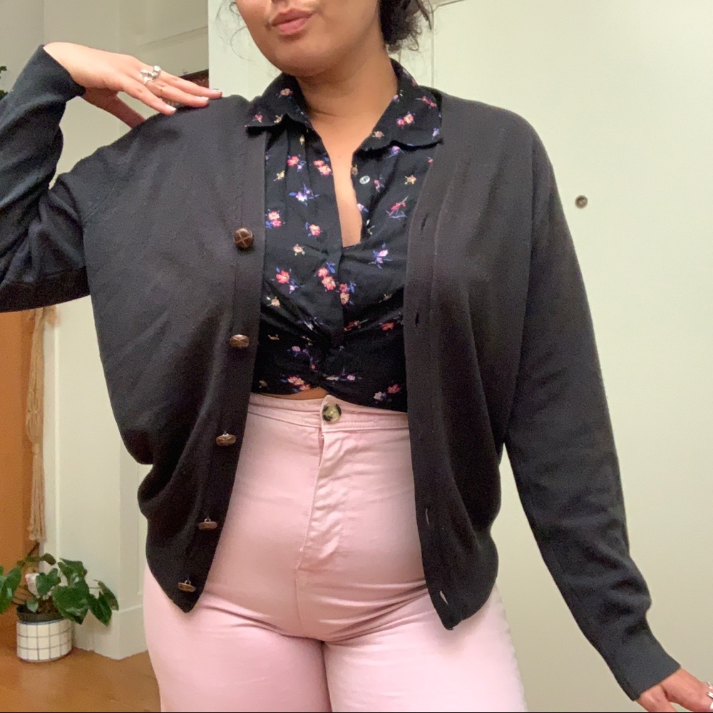 Geoffrey Beene Button Down Black Cardigan